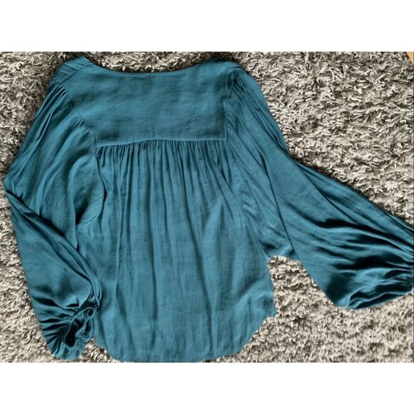 NWT FREE PEOPLE Cowling Around TEAL BOHO SHIRT TOP BLOUSE sz M - Picture 7 of 8